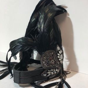 Goth Goddess Rhinstone Crystal Feather Head Dress